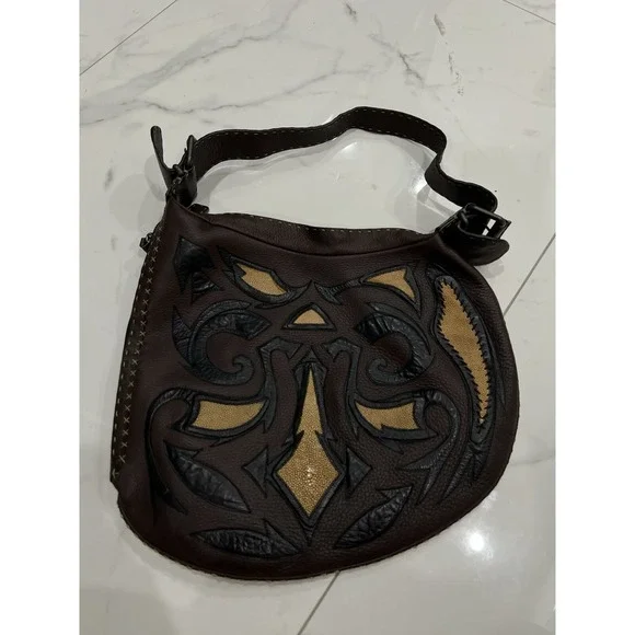 Fendi Stingray Exotic Leather Inlay Oyster Whipstitch Shoulder Runway Purse Bag - Picture 8 of 9